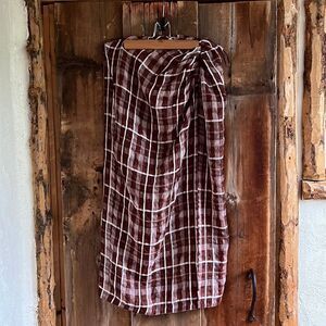 ZARA Plaid Gingham skirt Knot Midi Skirt Size Large Sarong Cover-Up Asymmetric